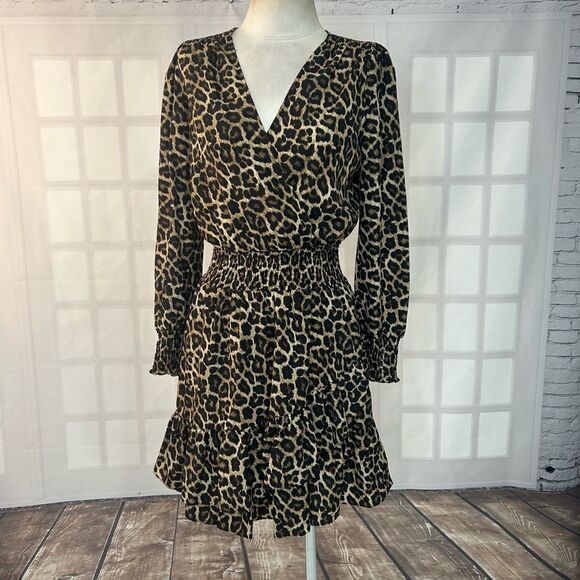 MK Cheetah Print Long Sleeve cinched waist mini Dress Size Small - Picture 1 of 9
